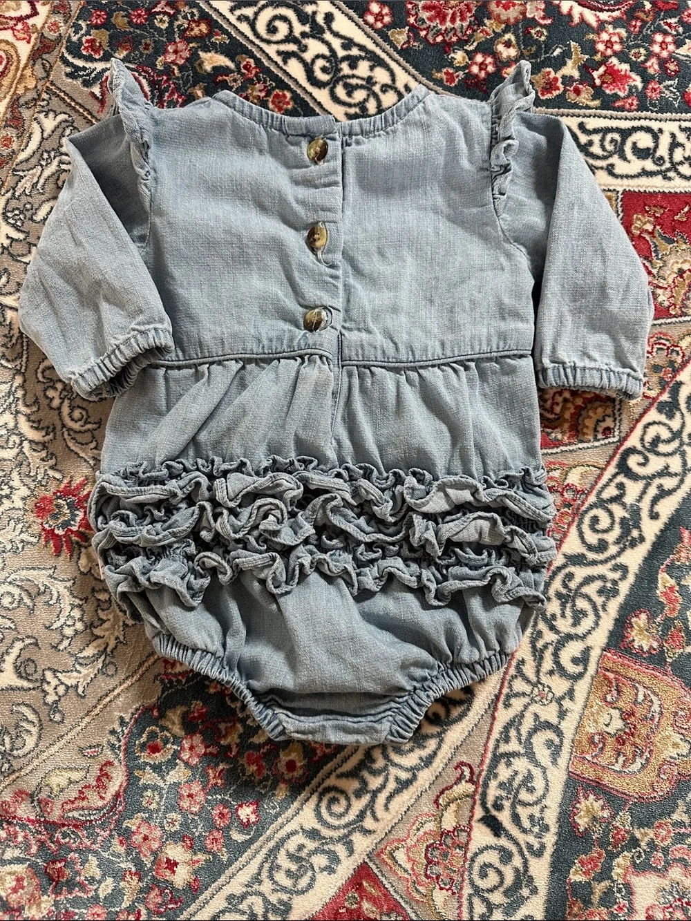 Ruffle Butts Light Blue Denim bubble with pumpkin Embroidery